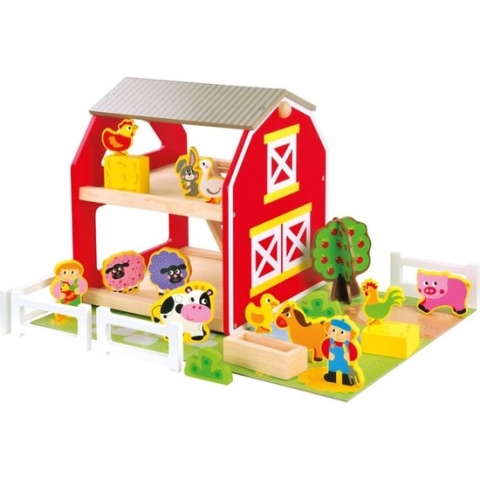 Bino Speelset Boerderij Met Dieren 50 Cm Hout 49-delig