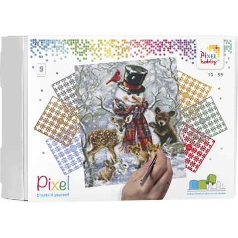 Pixelhobby geschenkdoos KERST 9 basisplaten - Sneeuwman met dieren