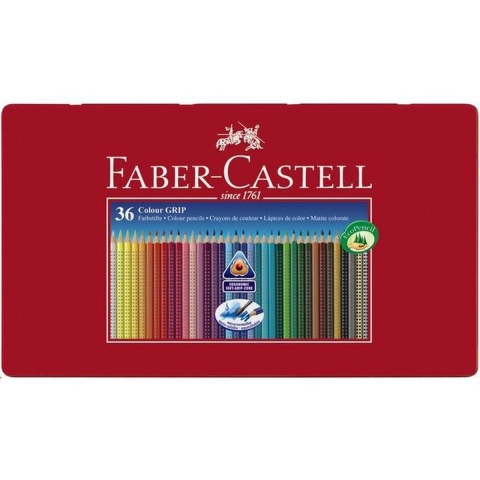 Kleurpotlood Faber Castell GRIP metalen etui a 36 stuks doos met 3 stuks