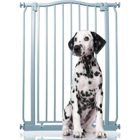 Bettacare Extra Hoge Hondenhekje met Gebogen Bovenkant Assortiment, 71cm - 80cm (23 opties beschikbaar), Mat Grijs, Extra Hoog 100cm in Hoogte, Traphekje Zonder Boren voor Hond en Puppy, Hekje voor Huisdieren en Honden, Eenvoudige Installatie