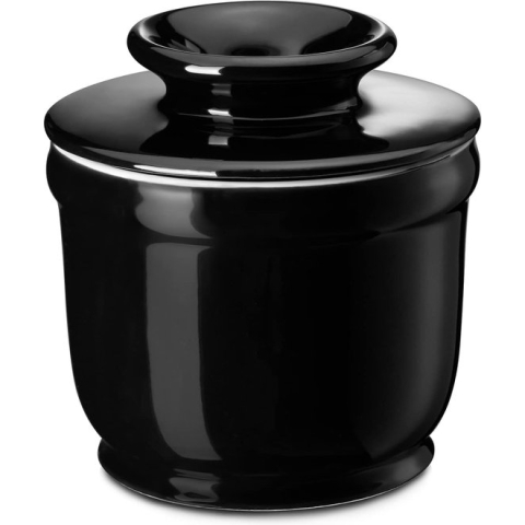 Porseleinen botervloot, 6 oz/180 ml, Franse botervloot, watergekoeld met waterlijn, ronde botercontainer voor verse en zachte boter, zwart
