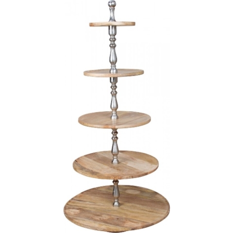 Houten etagère 5-laags hoog -hoogte: 158cm, diameter: 30,5 + 41 + 51 + 76cm - Ronde Etagére - XXL