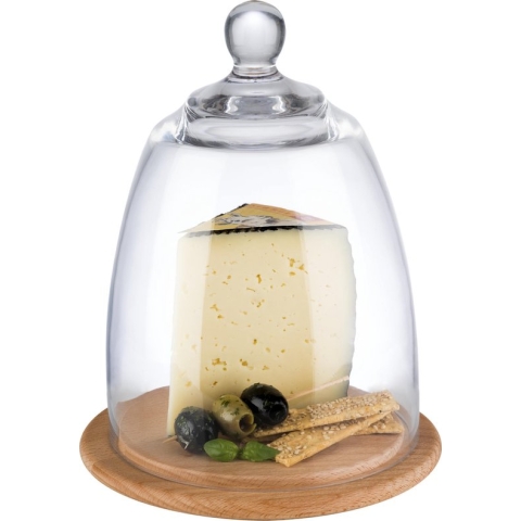 APS-Germany® Kaasplank met Glazen Stolp - Kaasplank - Borrelplank - Serveerplank - Ø18,5 cm