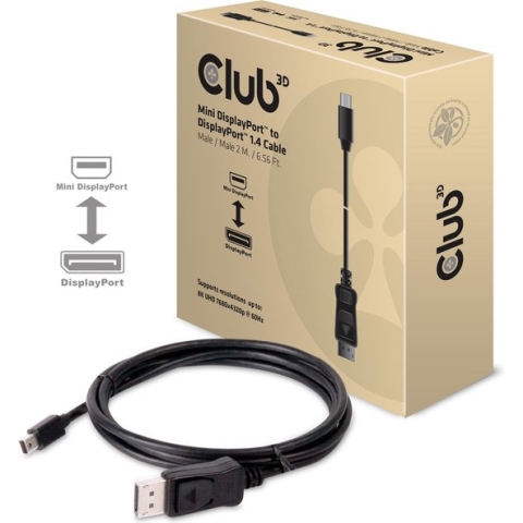 club3D Mini-displayport / DisplayPort Adapterkabel Mini DisplayPort stekker, DisplayPort stekker 2.00 m Zwart CAC-1115