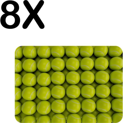 BWK Stevige Placemat - Tennis Ballen op een Rij - Set van 8 Placemats - 40x30 cm - 1 mm dik Polystyreen - Afneembaar