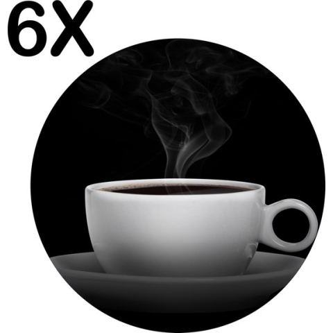 BWK Stevige Ronde Placemat - Kopje Koffie met Zwarte Achtergrond - Set van 6 Placemats - 50x50 cm - 1 mm dik Polystyreen - Afneembaar