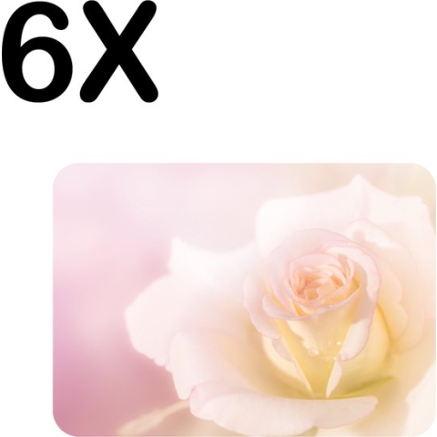 BWK Flexibele Placemat - Witte Roos met Roze Gloed - Set van 6 Placemats - 40x30 cm - PVC Doek - Afneembaar
