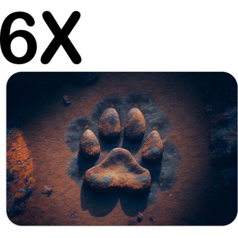 BWK Luxe Placemat - Voetafdruk van een Hond - Set van 6 Placemats - 45x30 cm - 2 mm dik Vinyl - Anti Slip - Afneembaar