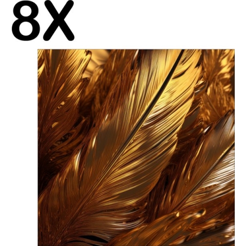 BWK Textiele Placemat - Gouden Veren - Set van 8 Placemats - 40x40 cm - Polyester Stof - Afneembaar