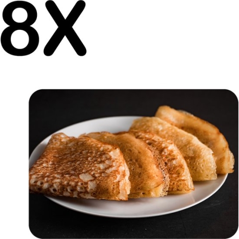 BWK Flexibele Placemat - Traditionele Crepes met Donkere Achtergrond - Set van 8 Placemats - 40x30 cm - PVC Doek - Afneembaar