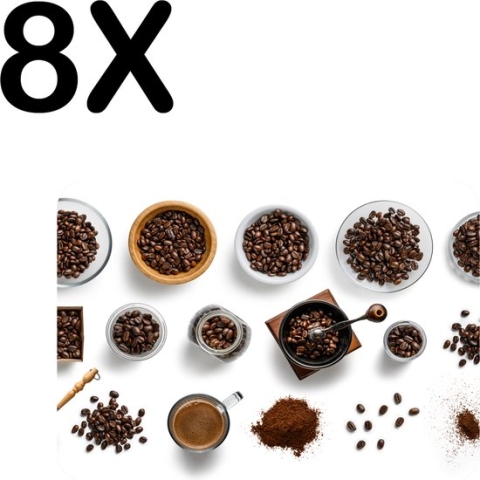BWK Stevige Placemat - Van Koffieboon tot Koffie - Set van 8 Placemats - 40x30 cm - 1 mm dik Polystyreen - Afneembaar