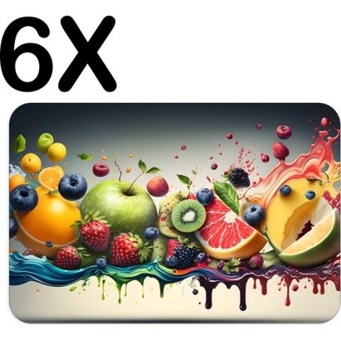 BWK Stevige Placemat - Tropisch Fruit met Splashes - Set van 6 Placemats - 45x30 cm - 1 mm dik Polystyreen - Afneembaar