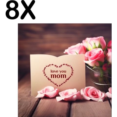 BWK Textiele Placemat - I Love Mom - Moederdag - Rozen - Set van 8 Placemats - 40x40 cm - Polyester Stof - Afneembaar