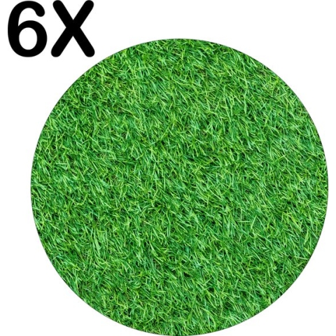 BWK Stevige Ronde Placemat - Groen - Gras - Achtergrond - Set van 6 Placemats - 40x40 cm - 1 mm dik Polystyreen - Afneembaar
