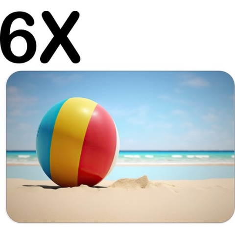 BWK Flexibele Placemat - Strandbal op het Strand bij een Zonnige Dag - Set van 6 Placemats - 45x30 cm - PVC Doek - Afneembaar