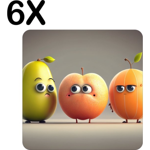 BWK Stevige Placemat - Lopend Fruit met Ogen - Set van 6 Placemats - 40x40 cm - 1 mm dik Polystyreen - Afneembaar