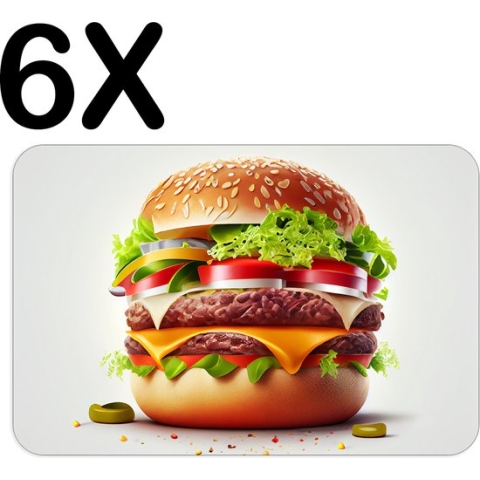 BWK Flexibele Placemat - Heerlijke Hamburger op Lichte Achtergrond - Set van 6 Placemats - 45x30 cm - PVC Doek - Afneembaar