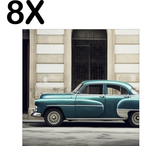 BWK Textiele Placemat - Vintage Auto in Cuba - Set van 8 Placemats - 40x40 cm - Polyester Stof - Afneembaar
