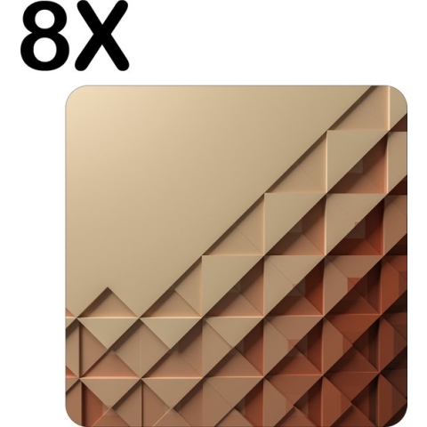 BWK Flexibele Placemat - Beige met Bruine Driehoekjes - Set van 8 Placemats - 50x50 cm - PVC Doek - Afneembaar