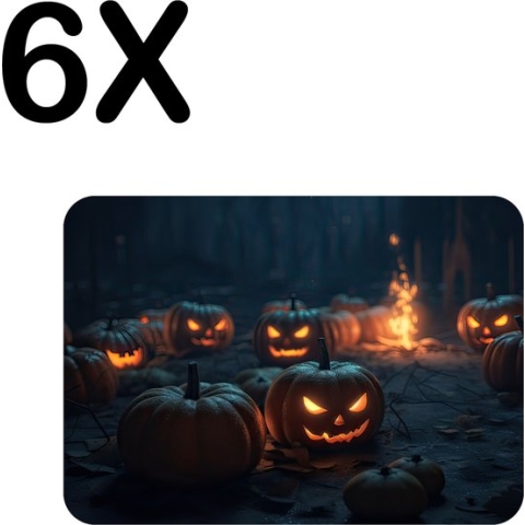 BWK Luxe Placemat - Spooky Pompoenen Halloween - Set van 6 Placemats - 40x30 cm - 2 mm dik Vinyl - Anti Slip - Afneembaar
