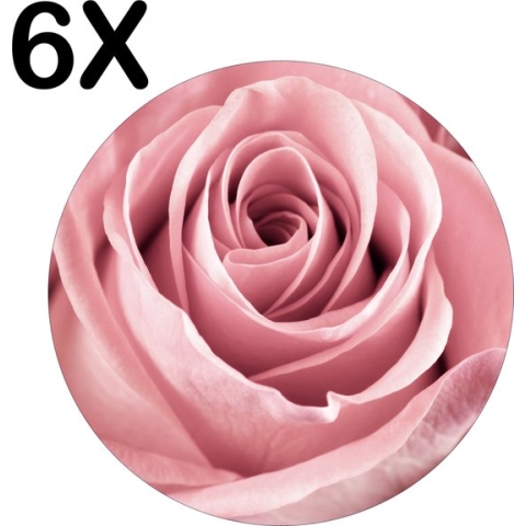 BWK Stevige Ronde Placemat - Close Up Roze Roos - Set van 6 Placemats - 50x50 cm - 1 mm dik Polystyreen - Afneembaar