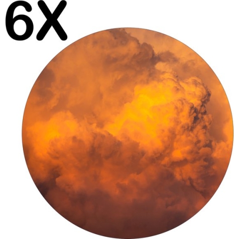 BWK Flexibele Ronde Placemat - Oranje - Wolken - Lucht - Set van 6 Placemats - 50x50 cm - PVC Doek - Afneembaar