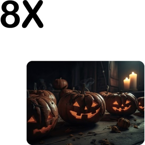 BWK Luxe Placemat - Spooky Halloween Pompoenen - Set van 8 Placemats - 35x25 cm - 2 mm dik Vinyl - Anti Slip - Afneembaar