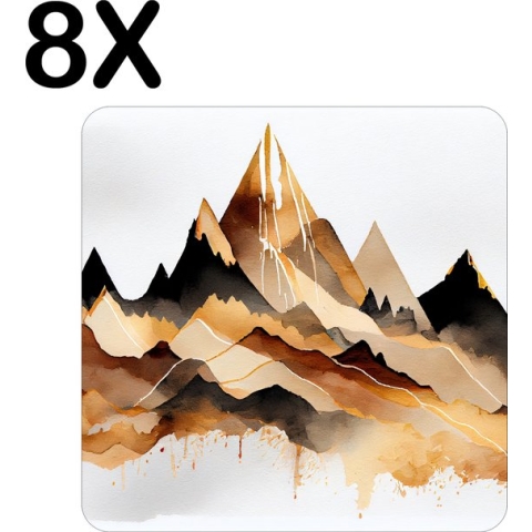 BWK Flexibele Placemat - Getekende Art - Bergen - Set van 8 Placemats - 40x40 cm - PVC Doek - Afneembaar