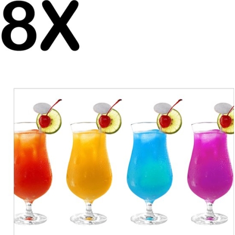 BWK Textiele Placemat - Gekleurde Cocktails - Set van 8 Placemats - 45x30 cm - Polyester Stof - Afneembaar