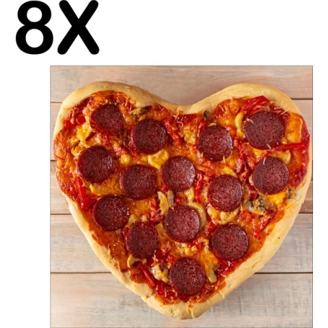 BWK Textiele Placemat - Love Pizza - Hartjes Pizza - Set van 8 Placemats - 40x40 cm - Polyester Stof - Afneembaar