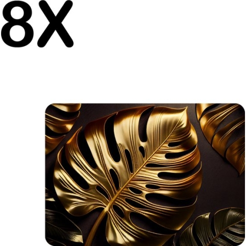 BWK Luxe Placemat - Gouden Bladeren op Donkere Achtergrond - Set van 8 Placemats - 35x25 cm - 2 mm dik Vinyl - Anti Slip - Afneembaar
