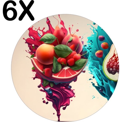 BWK Luxe Ronde Placemat - Fruit Splashes Art - Set van 6 Placemats - 40x40 cm - 2 mm dik Vinyl - Anti Slip - Afneembaar