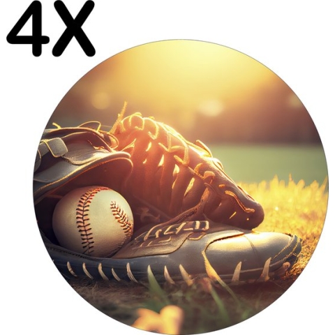 BWK Luxe Ronde Placemat - Honkbal Handschoen bij Zonsondergang - Set van 4 Placemats - 50x50 cm - 2 mm dik Vinyl - Anti Slip - Afneembaar