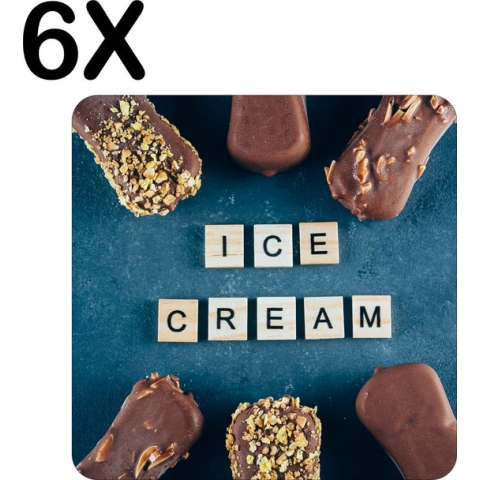 BWK Flexibele Placemat - IJsjes - 'ICE CREAM' - Set van 6 Placemats - 50x50 cm - PVC Doek - Afneembaar