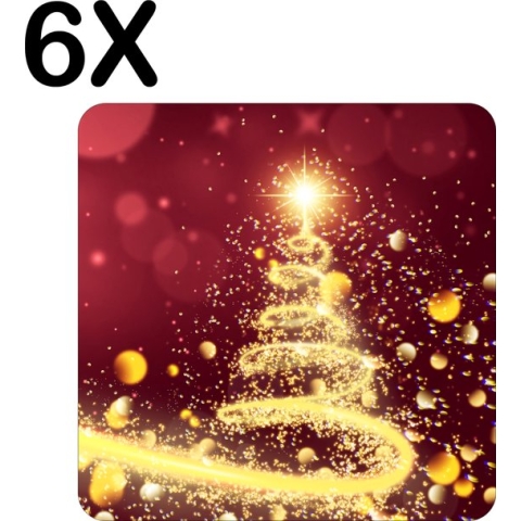 BWK Flexibele Placemat - Kerstboom van Slingers op Rode Achtergrond - Set van 6 Placemats - 50x50 cm - PVC Doek - Afneembaar
