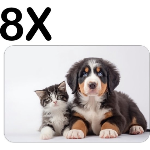 BWK Flexibele Placemat - Kitten en Puppy met Witte Achtergrond - Set van 8 Placemats - 45x30 cm - PVC Doek - Afneembaar