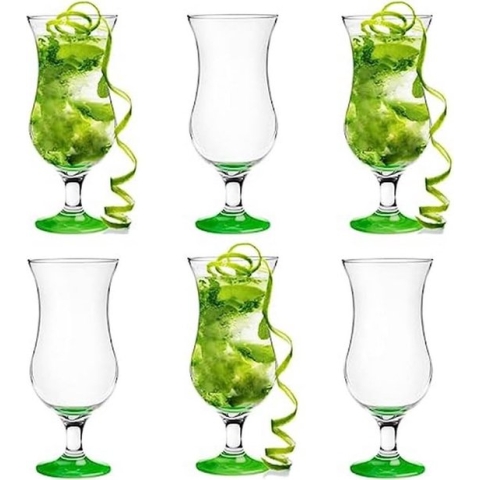 glazen, cocktailglazen, set, longdrinkglazen, cocktailglazen, drinkglazen, waterglas, smoothie, dessert, vaatwasmachinebestendig, groen, 6 x 420 ml