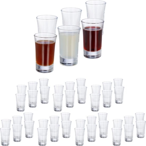 Relaxdays 48x shotglazen - borrelglaasjes - 4 cl - glas - likeur - carnaval