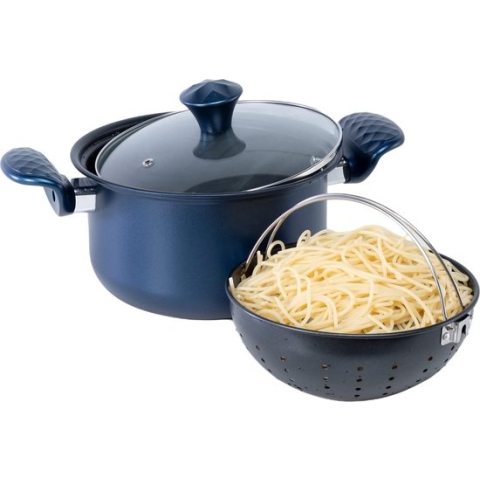 Kookpan 22 cm, pastapan, pastapan, inductie met glazen deksel en geschikt zeevruchten, grote pan met zee, braadpan 6,5 l, opgestuurd voor inductie, voor alle verwarmde bronnen