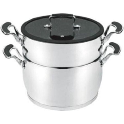 Royal Swiss Stoompan RVS - Couscous Pan - 6 Liter -  Couscous Maker - Marmeren Coatingpan- met Platte Deksel
