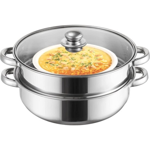 2,1 l stoomman met stoominvoer, 2 lagen stapel en stoompot set met glazen deksel, roestvrij stalen steelpan, dubbele boiler, stomen kookgerei voor kitcken, dubbele handgreep, 28 cm
