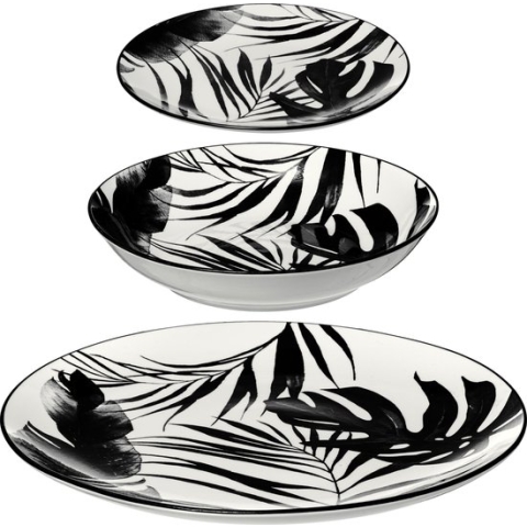 Secret de gourmet Palm Servies 18 delig - Zwart/Wit