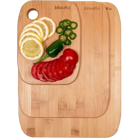 BlauKe® Snijplank van Bamboe Set van 3 – Houten Snijplank in 3 Maten (Klein, Middel, Groot) – Snijplank voor Keuken van Natuurlijk Bamboe – Snijplanken Set van Hout – Biologische Bamboe Snijplank Set