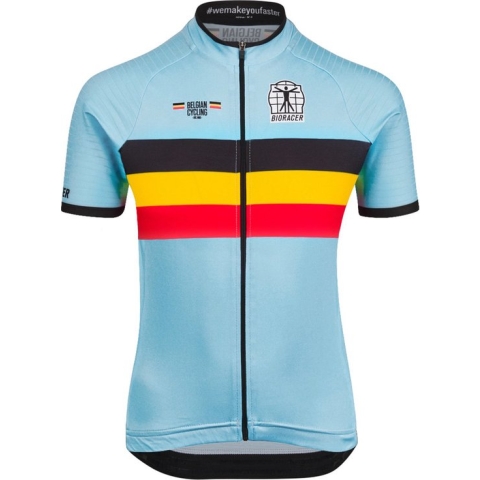 BIORACER Official Team België (2023) - Fietsshirt Kinderen - Fietskledij - Wielrennen - Blauw 128