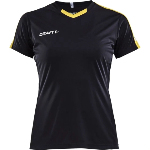 Craft Progress Contrast Shirt Korte Mouw Dames - Zwart / Geel | Maat: XXL