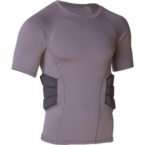 MM RARS2 - American Football - Rugby - Shirt Met Ingenaaide Rib Pads - Korte Mouw - Grijs - Medium