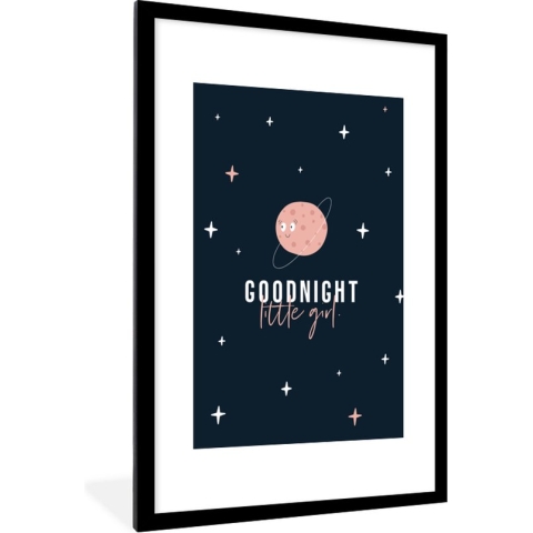 Fotolijst incl. Poster - Quotes - Goodnight little girl - Spreuken - Kinderen - Kids - Baby - Meisjes - 80x120 cm - Posterlijst