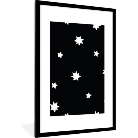 Fotolijst incl. Poster - Sterren - Zwart - Wit - Patronen - Jongens - Meisjes - Baby - Kind - 80x120 cm - Posterlijst