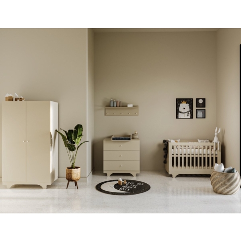 Cabino Babykamer Rome Babybed & Commode & Kledingkast Verstelbare bodem Clay