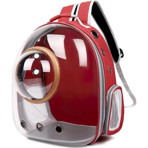 Cat Backpack Carrier, Pet Backpack Bubble Backpack, Waterproof, Clear Pet Capsule Bag Outdoor, Space Capsule Pet Backpack Ventilation (Red, Transparent Cover)